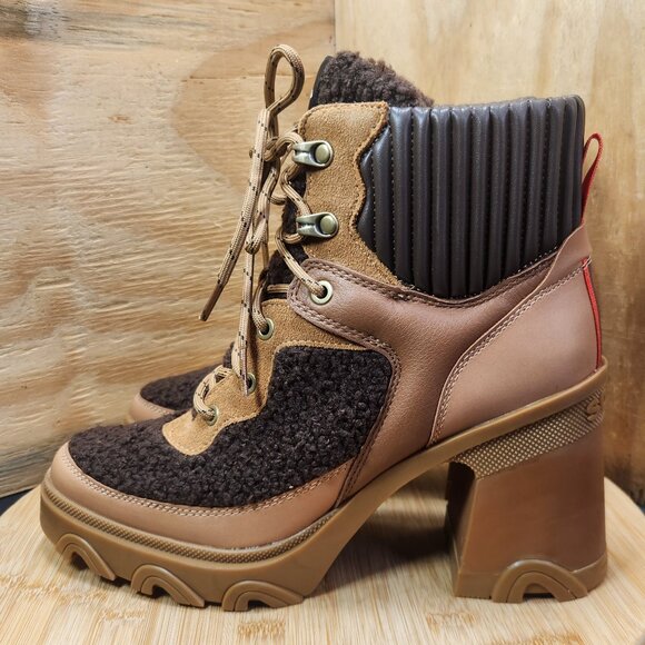 New Sorel Brex Womens Lace Up Chunky Heeled Ankle Boots Booties - Picture 4 of 10